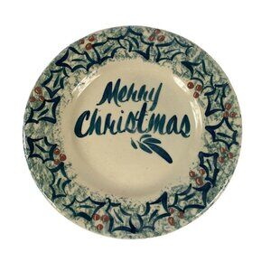 Ellis Prod Pottery Merry Christmas Spongeware Plate 7 7/8 Inches Marshall TX USA